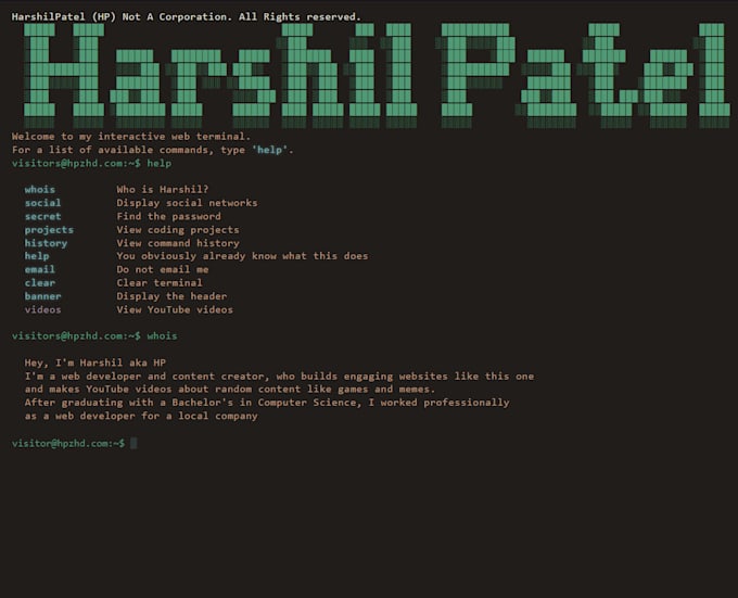 Make a terminal portfolio website in html, css and js by Hpzhd1307 Fiverr