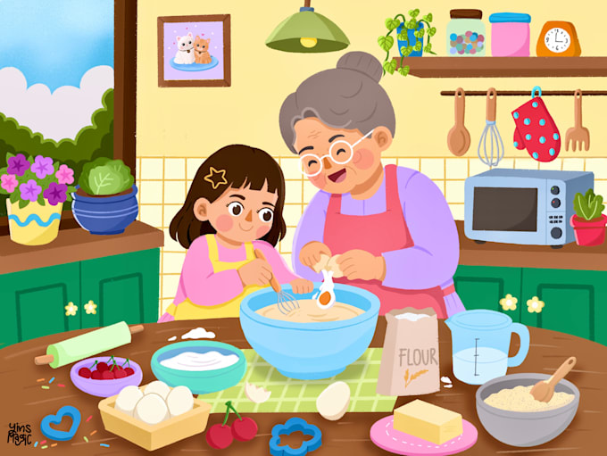 draw cute kawaii chibi animals, pets, illustration, food, logo