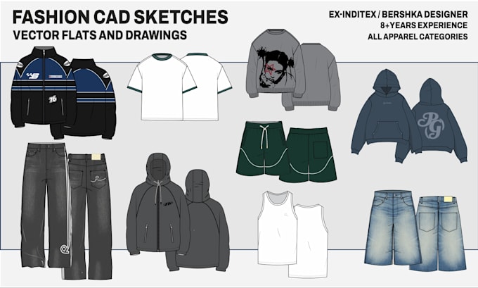 create professional fashion cad sketches and vector flats