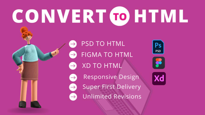 convert PSD to html figma to html xd to html css bootstrap4