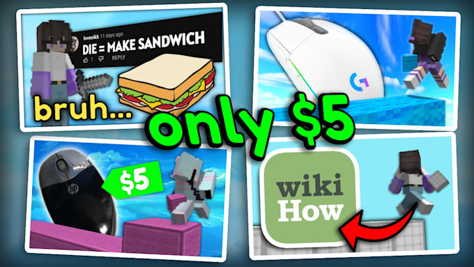 make a high quality minecarft bedwars thumbnail for youtube