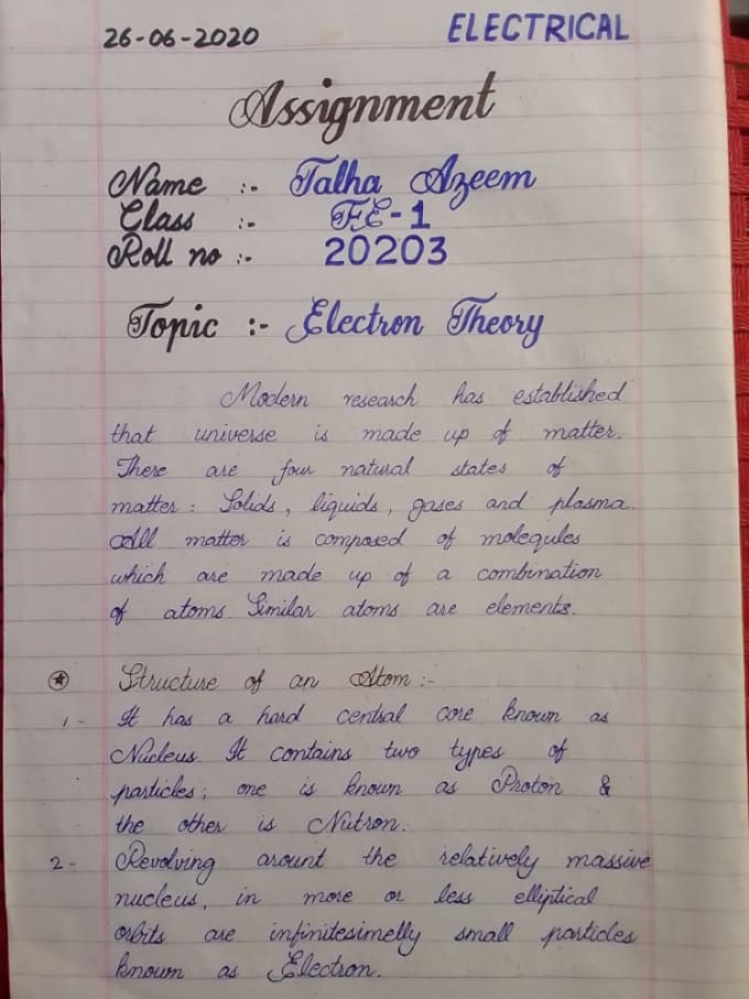 assignment in beautiful handwriting