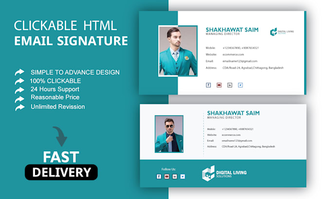 Design clickable html email signature for your business gmail outlook ...