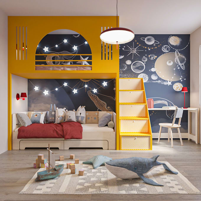 create realistic 3d designs for nursery and kids rooms
