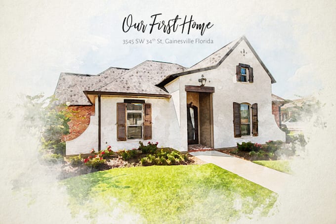 create a watercolor house portrait from your image