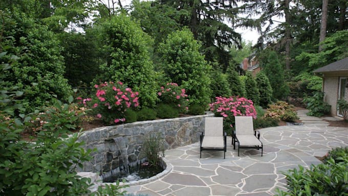 do backyard landscape design, pool, fireplace and garden design