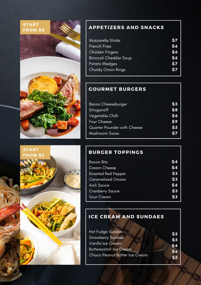 Design restaurant food menu, static screen menu board, flyer, or banner ...
