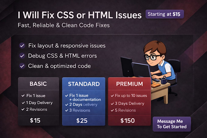 fix CSS or HTML issues quickly and professionally