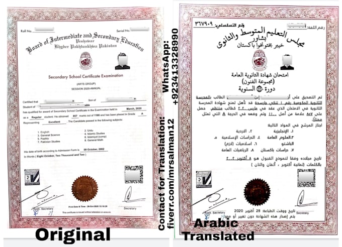 translation english to arabic, pashto or urdu