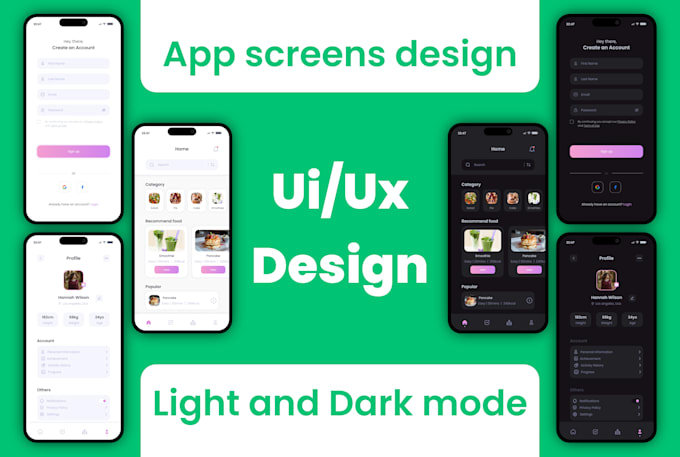 Design ui ux for mobile app with light and dark mode by Talha_farooq1 ...