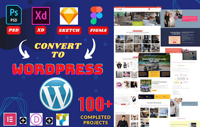 convert PSD, figma, xd to wordpress website