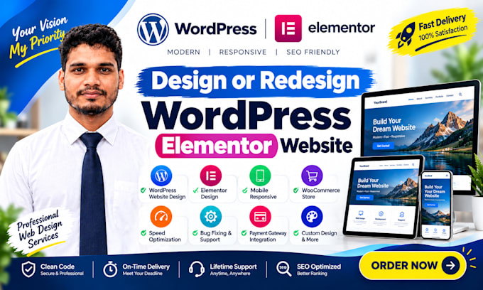 design or redesign a professional wordpress elementor website
