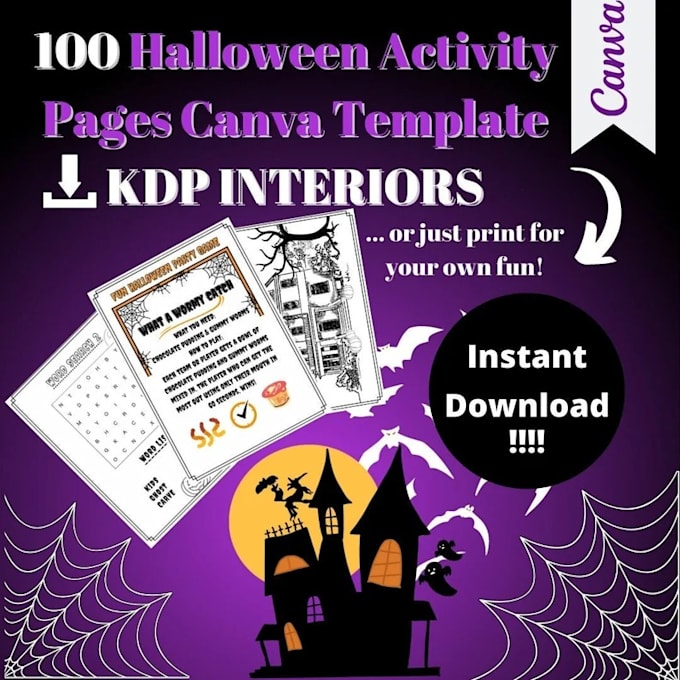 provide 100 pages halloween activity canva KDP interior