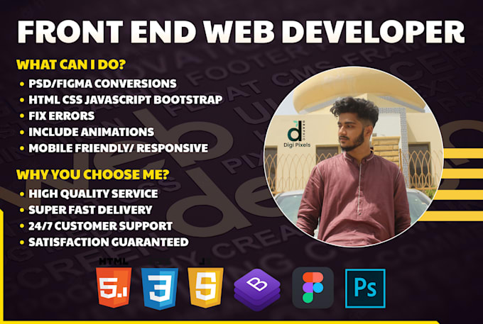 Be your frontend web developer using html, css, javascript by ...