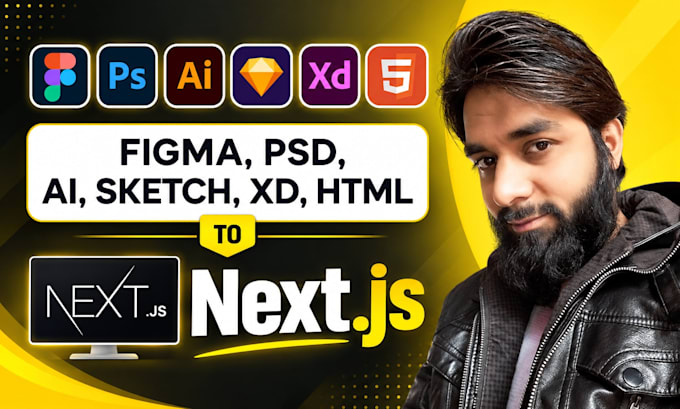 convert figma to next js, xd, HTML, PSD into a next js web app
