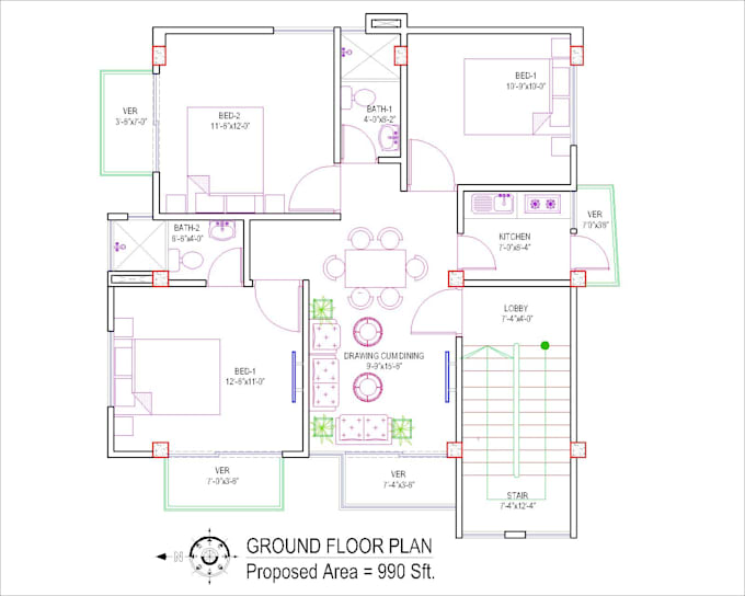 draw architectural plan in autocad 2d for you