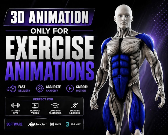 create realistic 3d workout exercise animations for fitness apps and youtube