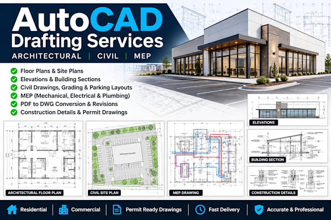 create detailed autocad architectural, civil and mep drawings