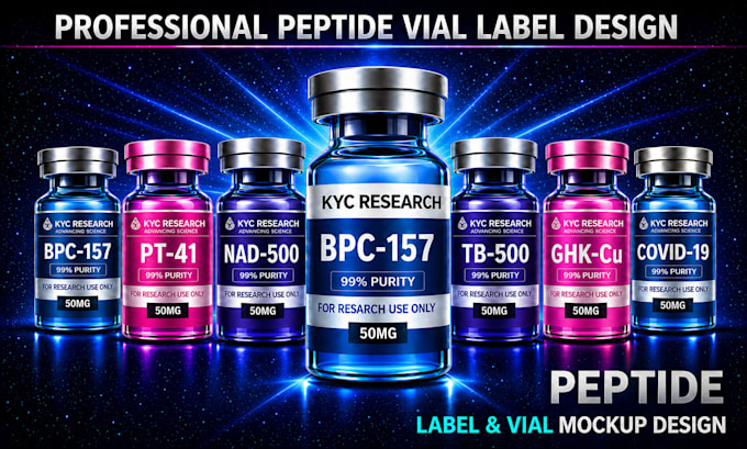 professional peptide vial label, vial label design, product label design