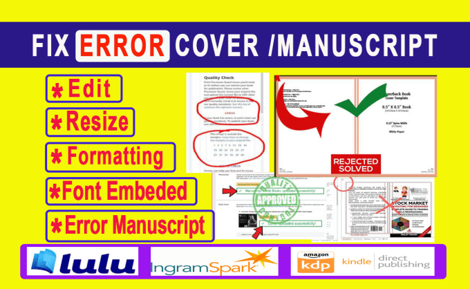 Fix the error cover manuscript format resize modify amazon kdp