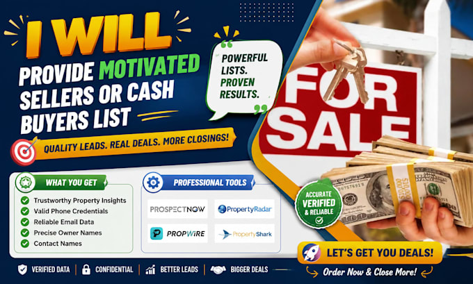 provide list of real estate motivated sellers or cash buyers