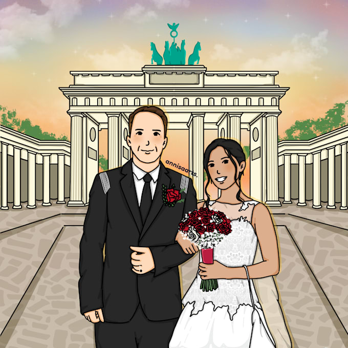 draw custom couple, family and wedding cartoon portraits