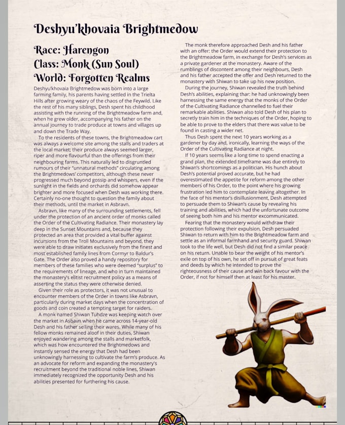 Write the backstory for your dnd character by Josephmosselson Fiverr