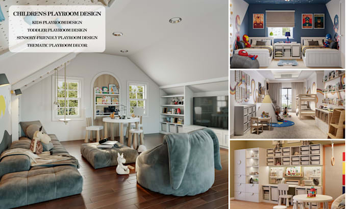 design creative kids playroom, bedroom, classroom and playground