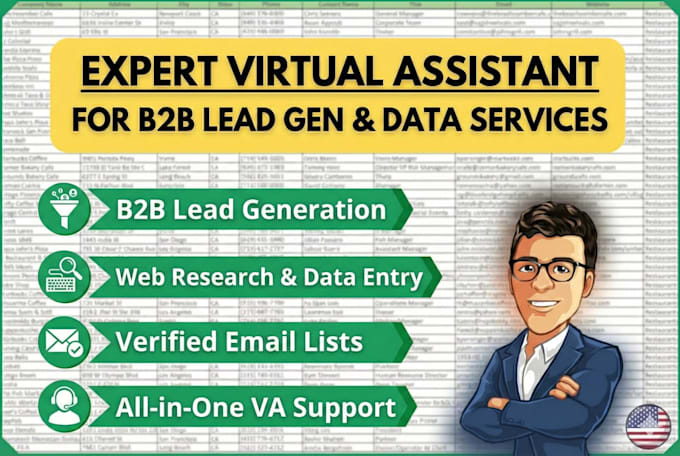 do b2b lead generation, web research, email list, and data entry