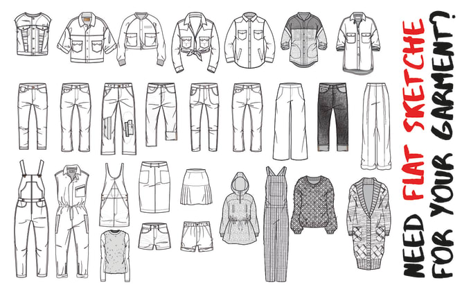 Flat sketches sale of garments