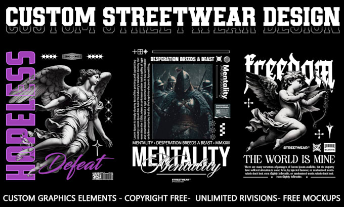 do custom edgy streetwear t shirt design and graphic design