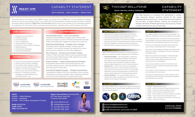 create your business capability statement, ebook, flyer, bifold trifold brochure