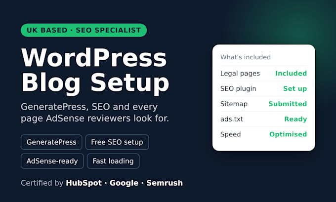 build a wordpress blog with generatepress ready for adsense