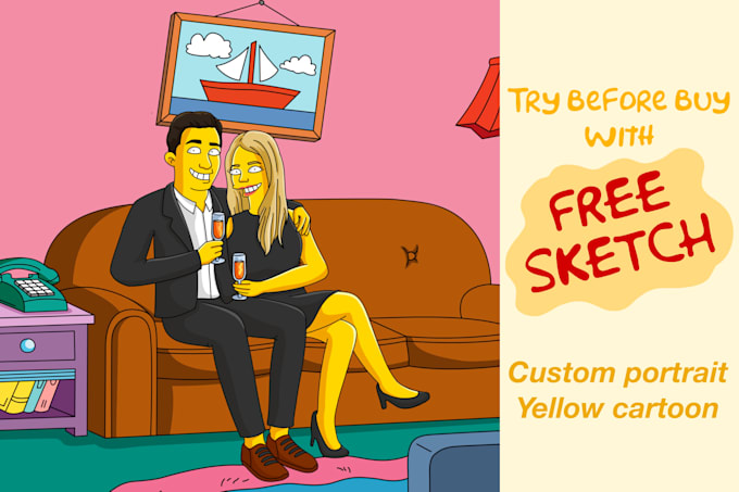 draw you in custom yellow cartoon portrait