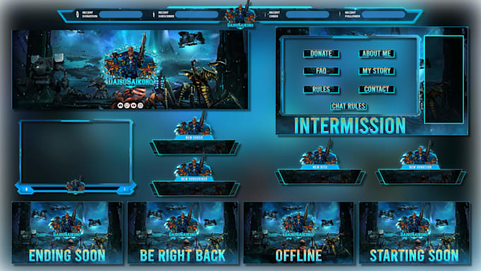 design custom animated twitch overlay, stream logo, obs, kick streamer package