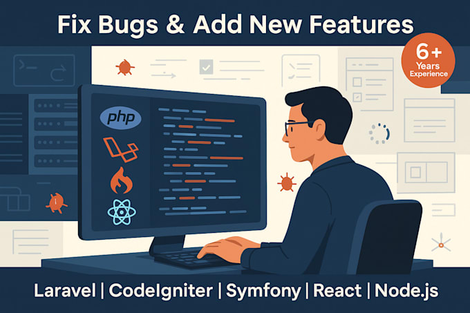 fix bugs add new features in PHP laravel codeignitor symfony react node web app