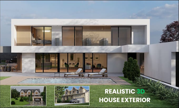 create modern 3d house exterior and interior design
