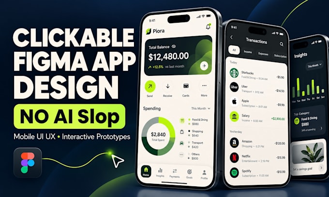 do clickable figma app design and mobile app UI UX design, figma app prototype