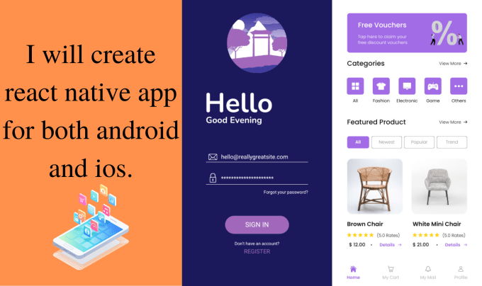 Create react native app for both android and ios by Iktechdev | Fiverr