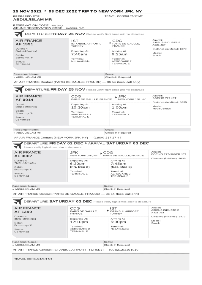 Provide flight itinerary and hotel reservation for visa application by