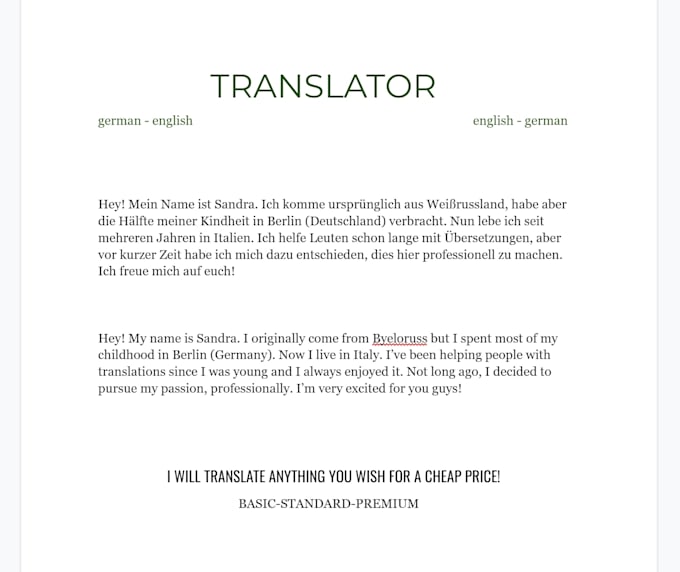 Translate german to english or english to german for you by C2mplete