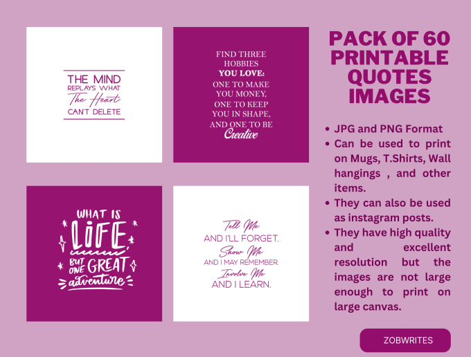 Give you a pack of 60 best motivational quotes by Zobwrites Fiverr
