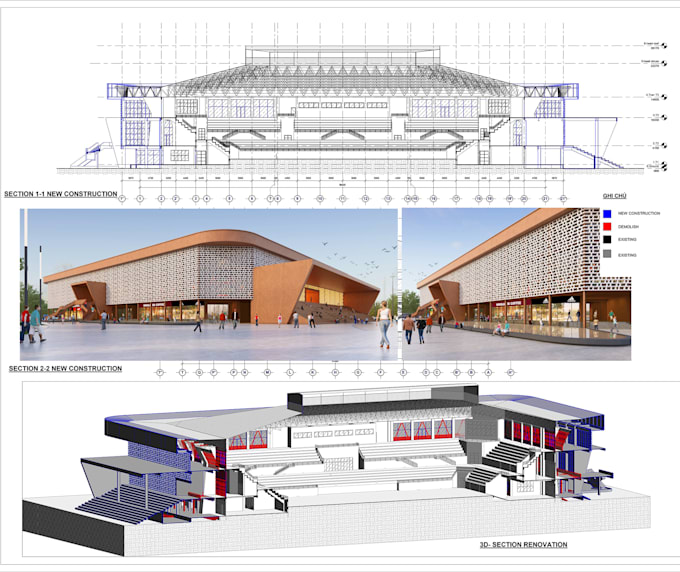 Do floor plan, elevations by revit and render 3d views