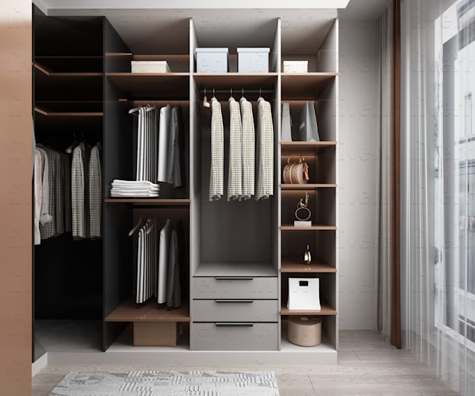 do professional interior design, 3d render for your dressing room
