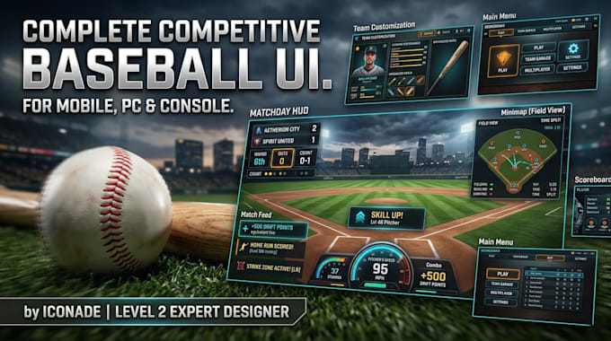 full mobile game UI with art work and game assets