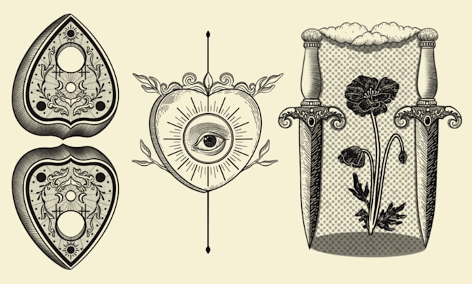 create monochromatic gothic and occult illustrations for you
