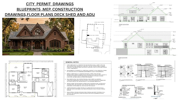 draft 2d floor plans, construction permit drawings and architectural house plans