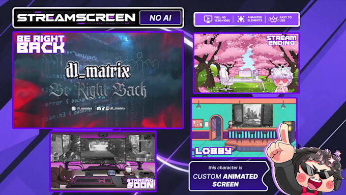 create animated starting soon, brb and twitch stream screens