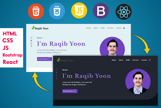 Create a responsive website with html css javascript and react for you ...