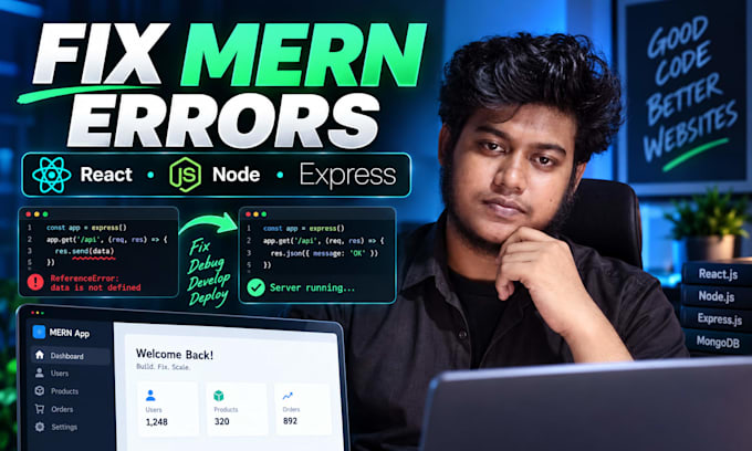 fix errors and develop your mern website with reactjs, expressjs, nodejs
